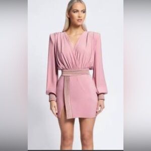 Zhivago Revolve Mini Dress Strong shoulder 70s style blush pink barbie M/L